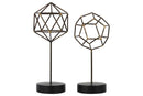 Metal Hexagonal Abstract Sculpture On Round Stand, Set of 2, Gunmetal Gray-Sculptures-Gray-Metal-JadeMoghul Inc.