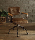 Metal & Leather Executive Office Chair, Brown-Desks and Hutches-Brown-Top Grain Leather Foam Ply Iron Metal Frame-JadeMoghul Inc.