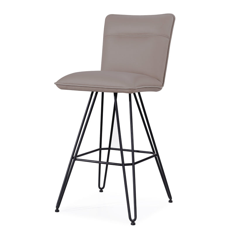 Metal Leather Upholstered Bar Height Stool with Hairpin Style Legs, Taupe and Black