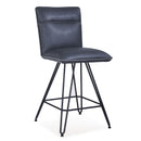 Metal Leather Upholstered Counter Height Stool with Hairpin Style Legs, Blue and Black