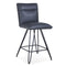 Metal Leather Upholstered Counter Height Stool with Hairpin Style Legs, Blue and Black