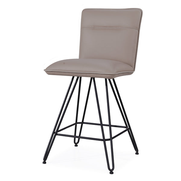 Metal Leather Upholstered Counter Height Stool with Hairpin Style Legs, Taupe and Black