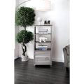 Metal Left Pier Cabinet with Three Shelves and Right Handled Door Storage, Silver-Cabinet and Storage Chests-Silver-Metal-JadeMoghul Inc.