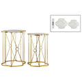 Metal Nesting Table With Wooden Top, Set of 2, Gold-Accent Tables-Gold-Wood and Metal-Coated Gold-JadeMoghul Inc.