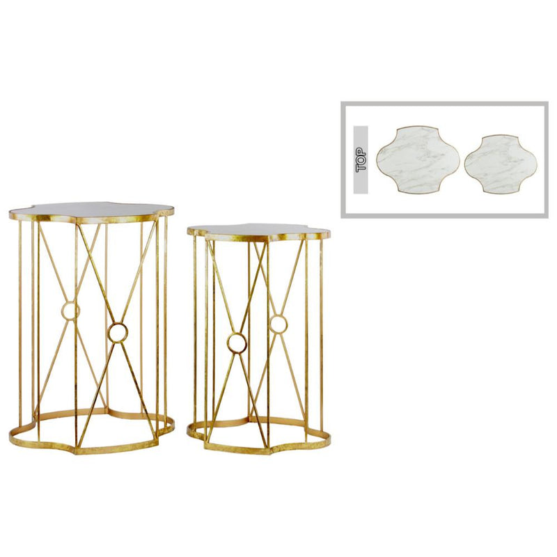 Metal Nesting Table With Wooden Top, Set of 2, Gold-Accent Tables-Gold-Wood and Metal-Coated Gold-JadeMoghul Inc.