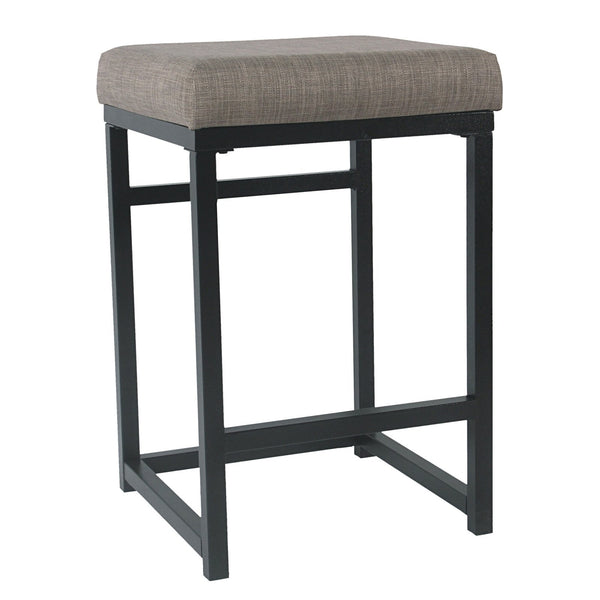 Metal Open Back Counter Stool with Fabric Upholstered Padded Seat, Brown and Black-Bar Stools & Tables-Brown and Black-Metal Plywood and Fabric-JadeMoghul Inc.