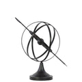 Metal Orb Dyson Sphere Design With Directional Arrow And Pedestal-Wall Sculptures-Black-Metal-Metallic-JadeMoghul Inc.