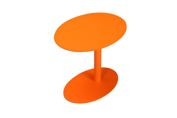 Metal Outdoor Side Table With Oval Top and Base, Orange-Outdoor Side Tables-Orange-Aluminum-JadeMoghul Inc.