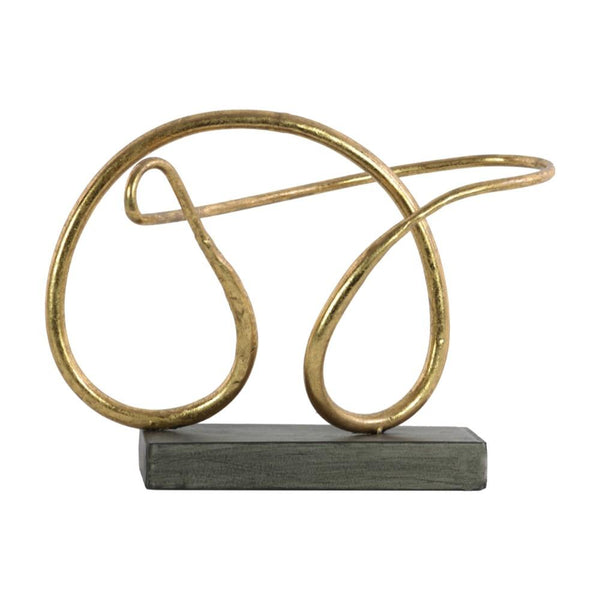 Metal Pretzel Abstract Sculpture on Rectangular Base, Gold-Sculptures-Gold-Metal-JadeMoghul Inc.