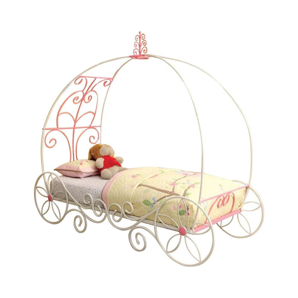 Metal Princess Full Size Bed, Pink & White