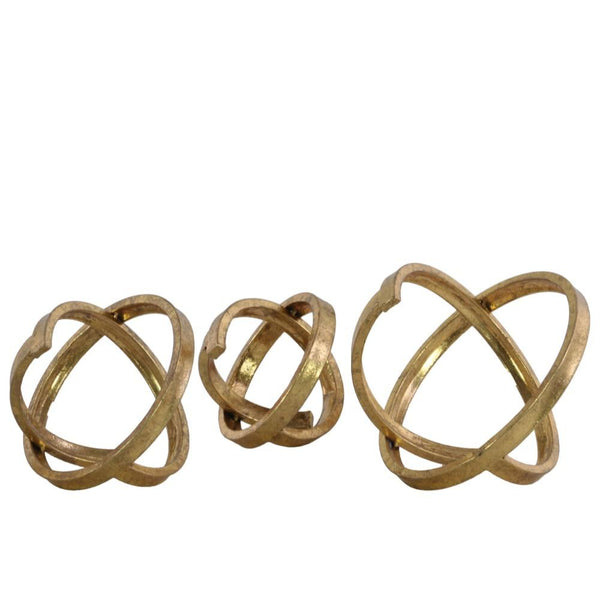 Metal Round Abstract Sculpture, Gold, Set of 3-Sculptures-Gold-Metal-JadeMoghul Inc.