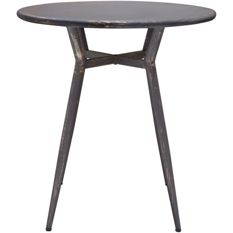 Metal Round Bar Height Table with Cross Support Braces and Tapered Pointed Legs, Gray-Bar Tables-Black-Metal-JadeMoghul Inc.