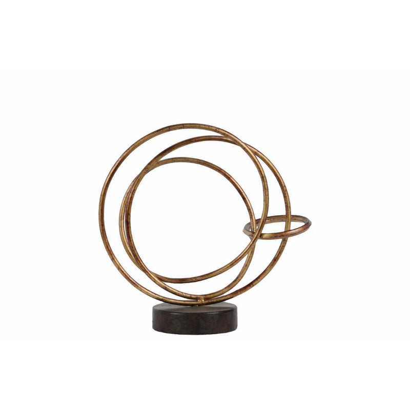 Metal Round Intertwined Rings Abstract Sculpture on Round Base, Small-Sculptures-Gold And Black-Metal-JadeMoghul Inc.