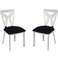 Metal Side Chair with Microfiber Upholstered Seat, Set of 2, Black and Silver-Accent Chairs-Black and Silver-Metal and Fabric-JadeMoghul Inc.