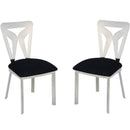 Metal Side Chair with Microfiber Upholstered Seat, Set of 2, Black and Silver-Accent Chairs-Black and Silver-Metal and Fabric-JadeMoghul Inc.