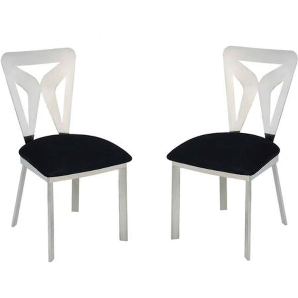 Metal Side Chair with Microfiber Upholstered Seat, Set of 2, Black and Silver-Accent Chairs-Black and Silver-Metal and Fabric-JadeMoghul Inc.