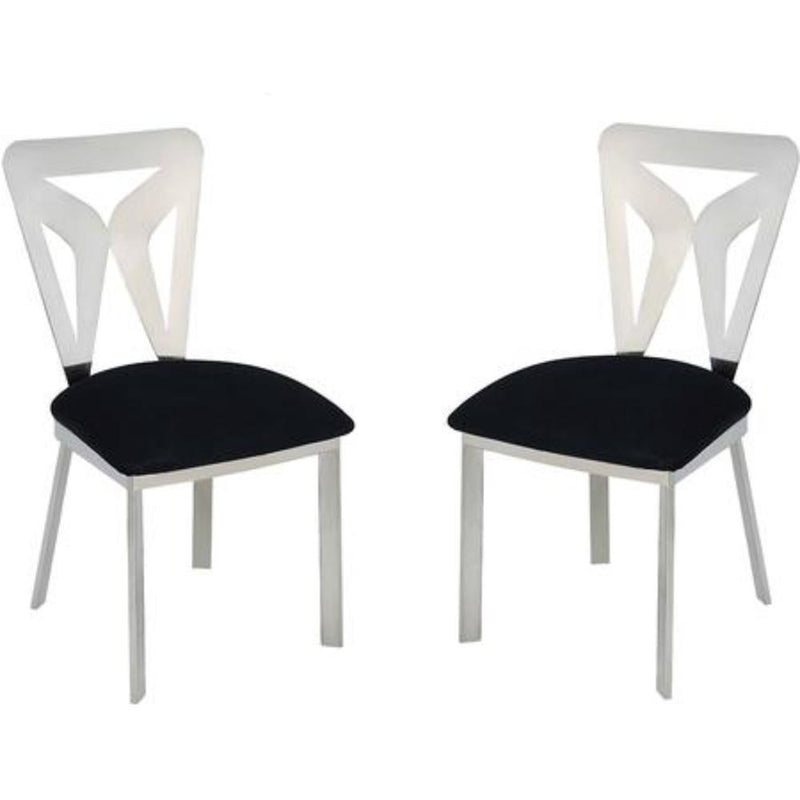 Metal Side Chair with Microfiber Upholstered Seat, Set of 2, Black and Silver-Accent Chairs-Black and Silver-Metal and Fabric-JadeMoghul Inc.