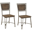 Metal Side Chair with Wooden Back and Seat, Set of 2, Brown and Gray-Accent Chairs-Brown and Gray-Wood and Metal-JadeMoghul Inc.