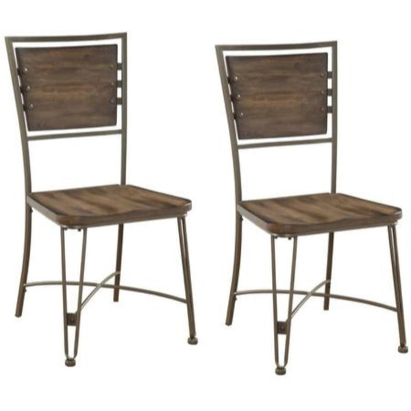 Metal Side Chair with Wooden Back and Seat, Set of 2, Brown and Gray-Accent Chairs-Brown and Gray-Wood and Metal-JadeMoghul Inc.