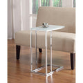 Metal Snack Table with Frosted Tempered Glass Top, Clear And Silver-Coffee Tables-Clear And Silver-Metal-JadeMoghul Inc.