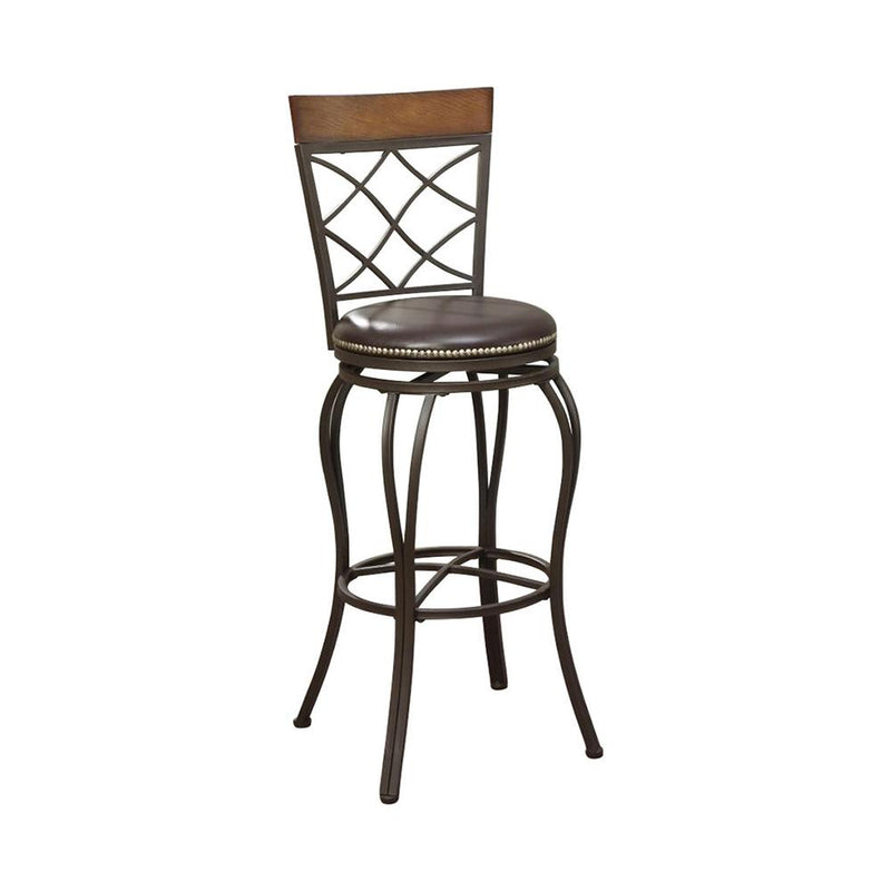 Metal & Solid Wood Swivel Barstool, Brown (Set of 2)-Bar Stools and Counter Stools-Brown-Metal frame solid wood Particle Board Fabric-JadeMoghul Inc.