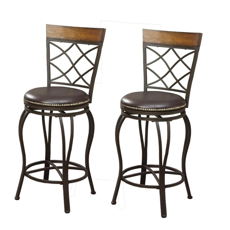 Metal & Solid Wood Swivel Barstool, Brown (Set of 2)-Bar Stools and Counter Stools-Brown-Metal solid wood Particle Board Fabric Cushion-JadeMoghul Inc.