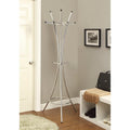 Metal Standing Coat Rack With Rubber Tips, Silver-Coatracks and Umbrella Stands-Silver-Metal-JadeMoghul Inc.