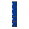 Metal Storage Locker Cabinet with Five Storage Compartments and Key Lock Entry, Blue and Gray-Cabinet and Storage Chests-Blue and Gray-Steel-JadeMoghul Inc.