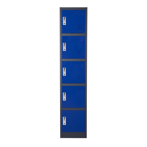 Metal Storage Locker Cabinet with Five Storage Compartments and Key Lock Entry, Blue and Gray-Cabinet and Storage Chests-Blue and Gray-Steel-JadeMoghul Inc.