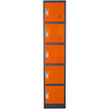 Metal Storage Locker Cabinet with Five Storage Compartments and Key Lock Entry, Orange and Gray-Cabinet and Storage Chests-Blue and Gray-Steel-JadeMoghul Inc.