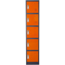 Metal Storage Locker Cabinet with Five Storage Compartments and Key Lock Entry, Orange and Gray-Cabinet and Storage Chests-Blue and Gray-Steel-JadeMoghul Inc.