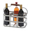 Metal Strip Wine Holder With Wooden Handle And Six Bottles Storage, Gray-Wine Racks-Gray-Metal-Textured Steel-JadeMoghul Inc.