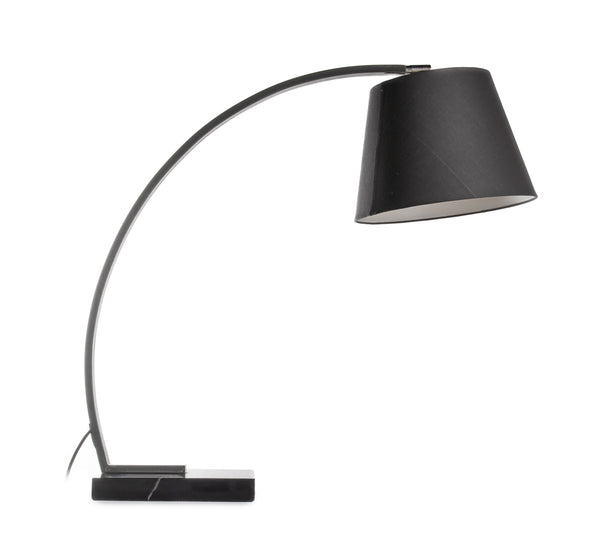 Metal Table Lamp with Fabric Adjustable Shade and Curved Arms, Black-Table & Desk Lamp-Black-Metal Marble Fabric-JadeMoghul Inc.