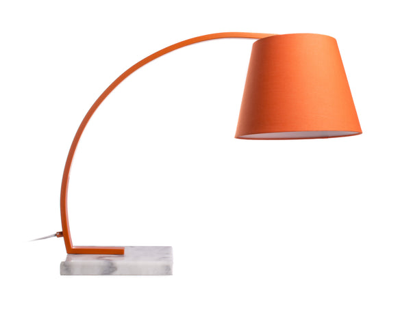 Metal Table Lamp with Fabric Adjustable Shade and Curved Arms, Orange and White-Table & Desk Lamp-Orange and White-Metal Marble Fabric-JadeMoghul Inc.