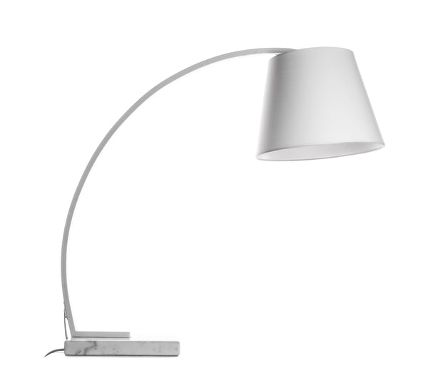 Metal Table Lamp with Fabric Adjustable Shade and Curved Arms, White-Table & Desk Lamp-White-Metal Marble Fabric-JadeMoghul Inc.