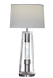 Metal Table Lamp with Fabric Drum Shade and LED Glass Cylinder, Silver and White-Table & Desk Lamps-Silver and White-Metal, Glass and Fabric-JadeMoghul Inc.
