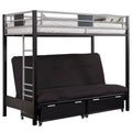 Metal Twin Bunk Bed With Futon Base, Silver and Black