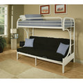 Metal Twin over Full Size Futon Bunk Bed With Built-in Side Ladders, White-Bedroom Furniture-White-Metal-JadeMoghul Inc.