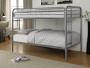 Metal Twin over Twin Bunk Bed In Contemporary Style, Silver-Bedroom Furniture-Silver-Metal-JadeMoghul Inc.