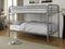Metal Twin over Twin Bunk Bed In Contemporary Style, Silver-Bedroom Furniture-Silver-Metal-JadeMoghul Inc.