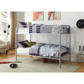 Metal Twin Over Twin Bunk Bed with Attached Side Rails And Side Ladders, Silver-Bedroom Furniture-Silver-Metal-JadeMoghul Inc.