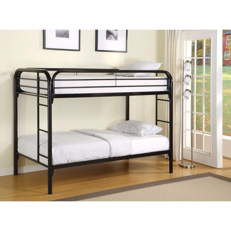 Metal Twin Over Twin Bunk Bed with Built-In Ladders, Black-Bunk Beds-Black-METAL-JadeMoghul Inc.