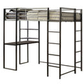 Metal Twin Size Bed With Work Station, Black