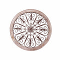 Metal Wall Decor Round Intricate Metal Scrollwork Wall Decor with Wooden Frame, Cream and Brown Benzara