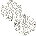 Metal Wall Decor With Intricate Design and Leaf Accents, Assortment of Two, Gray-Metal Wall Decor-Gray-Metal-JadeMoghul Inc.