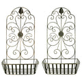 Metal Wall Decor With Intricate Design and Wired Basket, Assortment of Two , Gray-Metal Wall Decor-Gray-Metal-JadeMoghul Inc.