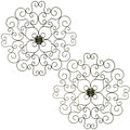 Metal Wall Decor With Intricate Scroll Work Design and Flower Accent, Assortment of Two, Gray-Metal Wall Decor-Gray-Metal-JadeMoghul Inc.