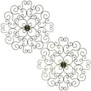 Metal Wall Decor With Intricate Scroll Work Design and Flower Accent, Assortment of Two, Gray-Metal Wall Decor-Gray-Metal-JadeMoghul Inc.