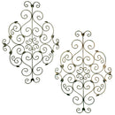 Metal Wall Decor With Scroll Work Design and Leave Accents, Assortment of Two, Gray and Copper-Metal Wall Decor-Gray and Copper-Metal-JadeMoghul Inc.