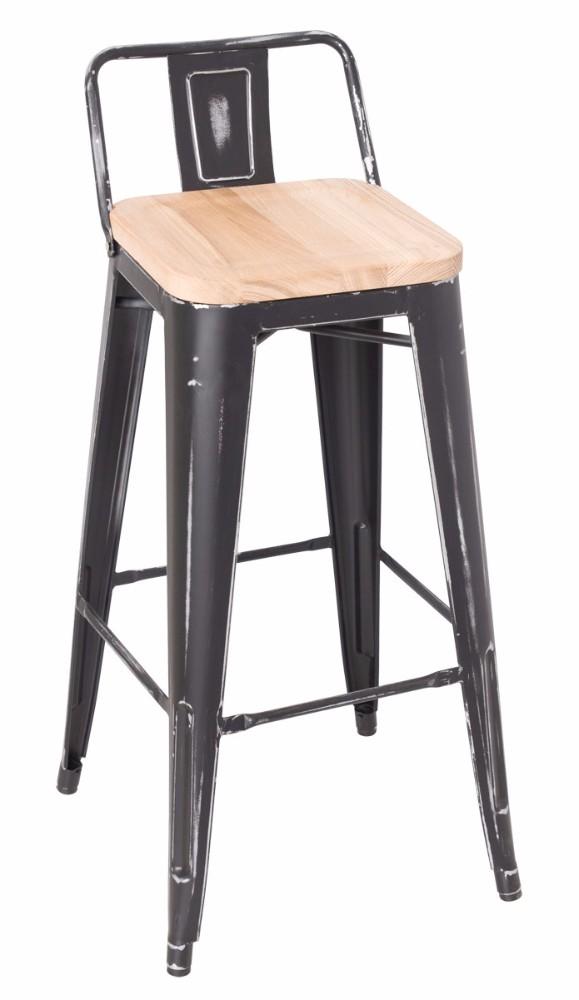 Metal & Wood Bar Stool (Set-2), Ash & Antique Black-Bar Stools and Counter Stools-Brown & Black-Steel Wood (Solid)-JadeMoghul Inc.